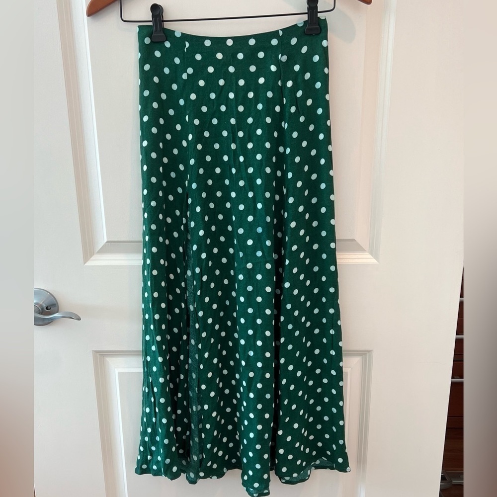 Reformation Green Polka Dot Skirt